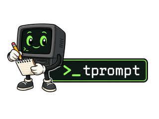 tprompt — a friendly CRT mascot beside the >_ tprompt wordmark